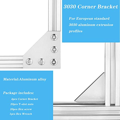 4Set 3030 Corner Bracket 5 Hole L Shape Joint Plates Set for 3030 Aluminum Extrusion Accessories Silver(L) - style: 4Set L Shape Silver