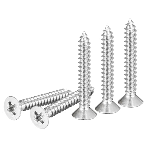 DTGN 100Pcs #6x1 Flat Head Wood Screws, 304 Stainless Steel Phillips Self Tapping Screws - Good for Woodworking, Furniture - Silver - color: Silver, size: #6x1"