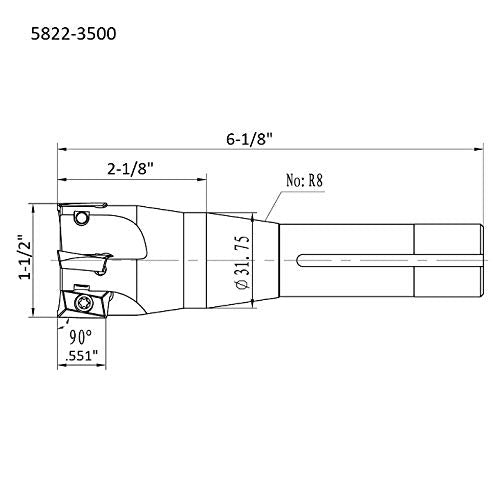 HHIP 5822-3500 90 Degree R8 Indexable End/Face Mill, 1-1/2" - size: 1-1/2 in, style: R8