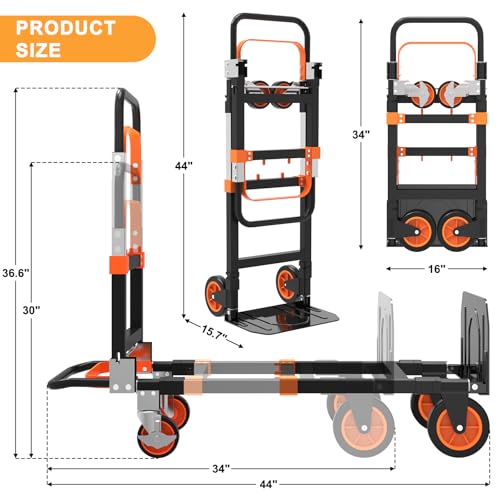 3-in-1 Folding Heavy Duty Hand Truck Dolly Cart Trolley with Wheels(Orange) - color: Orange