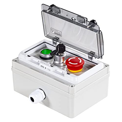 E-Stop Key Switch & Green Start Button IP67 Control Station w/Guard - color: Green button/lock button/emergency stop button
