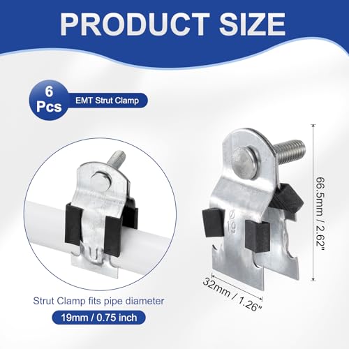 HARFINGTON 6pcs Rubber Cushion Strut Clamp 3/4" Universal Carbon Steel Strut Clamps with Bolt and Nut for Copper PEX Pipes CVPC Tubing, Silver Black - size: 3/4"