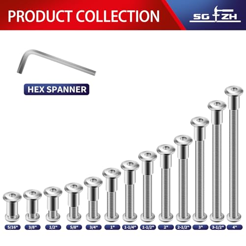 1/4-20 x 2 Inch 20Pcs Flat Head Hex Socket Cap Screws Bolts Barrel Nuts Kit, 304 Stainless Steel 18-8, Full Thread by SG TZH (with Hex Spanner) - color: Silver, size: 1/4-20 x 2"