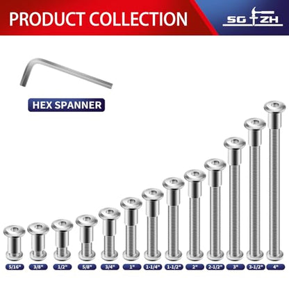 1/4-20 x 2 Inch 20Pcs Flat Head Hex Socket Cap Screws Bolts Barrel Nuts Kit, 304 Stainless Steel 18-8, Full Thread by SG TZH (with Hex Spanner) - color: Silver, size: 1/4-20 x 2"