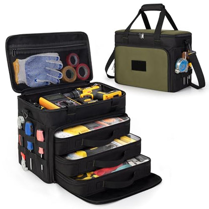 Marscamd 2 Layers Tool Bag with 3 Clear Window Removable Cases - color: Black/Green