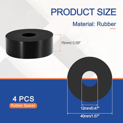 Multi Purpose Rubber Spacer, 12mm ID x 40 OD x 15mm T Neoprene Round Anti-Vibration Isolation Pads Bushings Spacer Washer Fit for HVAC Bolts Car Accessories (4 Pcs) - size: 12mm ID x 40 OD x 15mm T