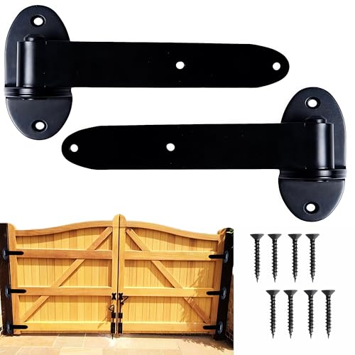 Heavy Duty Strap Gate Hinges 8 Inch, Black Carbon Steel T Shape Lift Off Hinges, 180° Open Bolt-On Hinges for Fence, Barn Door, Shed, Wooden Gates, 2 Pack - style: Style3