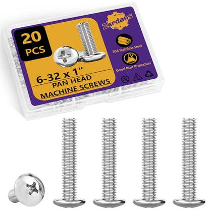 20Pcs 6-32x1 Phillips Pan Head Machine Screws Kit 304 SS for Outlet - size: 6-32 x 1