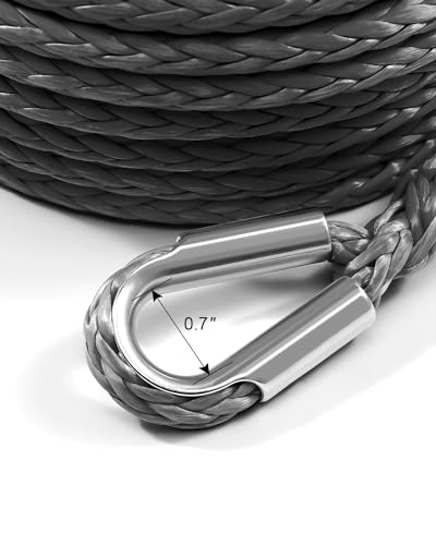 Kolvoii Synthetic Winch Rope Extension, 1/4 in x 50 ft, 10,000 lb, Grey - color: gray, size: 1/4 Inch x 50 Feet