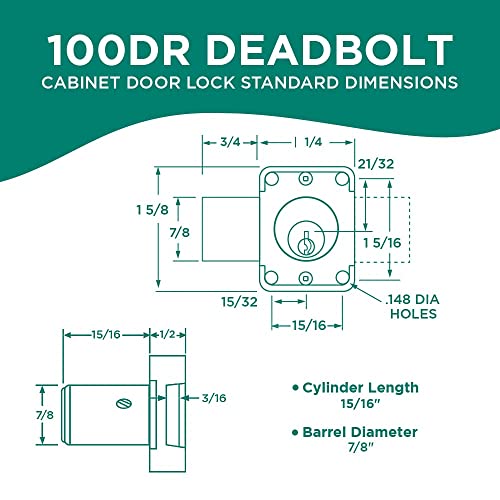 Olympus Lock 100DR Deadbolt Lock | 7/8” Chrome Key US26D | NATL KA915 Easily Rekeyable Cabinet Door Lock, Keyed Alike | Grade 1 Door Locks with Keys | Deadbolt Cabinet Locks | Cabinet Lock for Doors