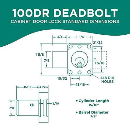 Olympus Lock 100DR Deadbolt Lock | 7/8” Chrome Key US26D | NATL KA915 Easily Rekeyable Cabinet Door Lock, Keyed Alike | Grade 1 Door Locks with Keys | Deadbolt Cabinet Locks | Cabinet Lock for Doors