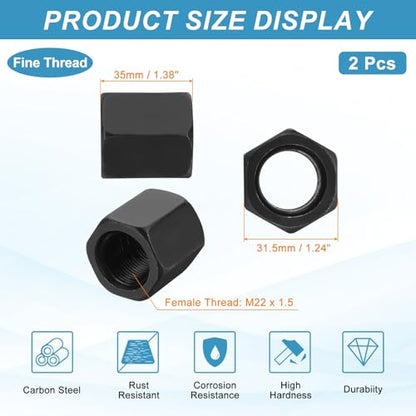 MECCANIXITY M22x1.5mm Hex Coupling Nuts 35mm/1.4" Fine Thread Black 2Pcs - size: M22 x 1.5 x 35mm