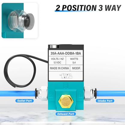 TAILONZ PNEUMATIC 2 Way 3 Port Mac Valve, DC12V, 5.4W, 1/8”NPT Electronic Booster Control Solenoid Valve High-Frequency Solenoid valve35A-ACA-DDAA-1BA (Pack of 2) - size: DC12V (Pack of 2)