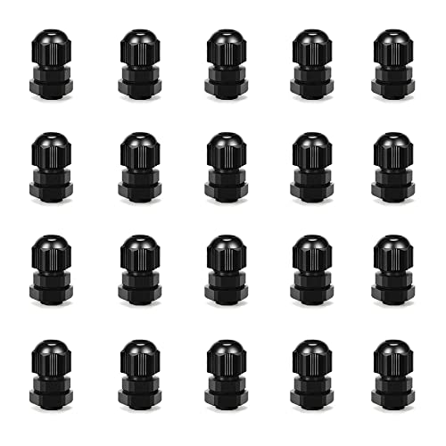 Cable Gland 20 Pack Plastic Waterproof Adjustable Connector 3-7mm PG7 Strain Relief Cord Connectors Joints Nylon with Gaskets - size: PG7(20-pack)