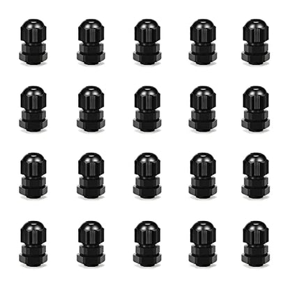 Cable Gland 20 Pack Plastic Waterproof Adjustable Connector 3-7mm PG7 Strain Relief Cord Connectors Joints Nylon with Gaskets - size: PG7(20-pack)