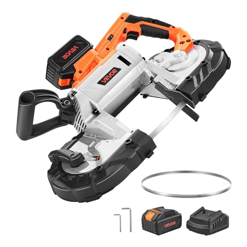 VEVOR 20V Portable Band Saw Kit, 5 Inches Deep Cut, AC 110V, 360W Bandsaw with Brushless Motor, 4.0 Ah Battery, Cordless and Compact Portaband, 0-120 m/min Variable Speed, for Cutting Metal, Wood - style: 5inch Kit with Battery