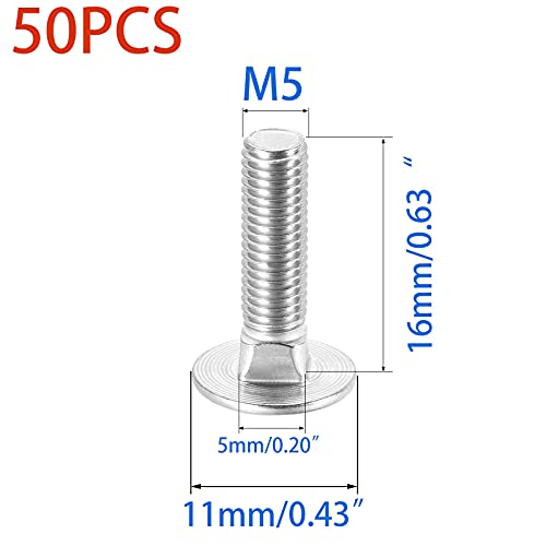 50 Pcs Carriage Bolts, Coach Bolts,Neck Carriage Bolt, Round Head, Square Neck, Zinc Plated （M5-0.8x16mm） - size: M5-0.8x16mm（50Pcs）