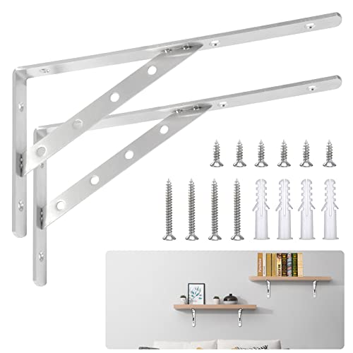 Solid Shelf Brackets 14 Inch,L Brackets Heavy Duty Shelf Brackets,Stainless Steel Angle Bracket Max Load 440lbs,Pack of 2 (Silver) - size: 14"(Solid Brackets-Silver)