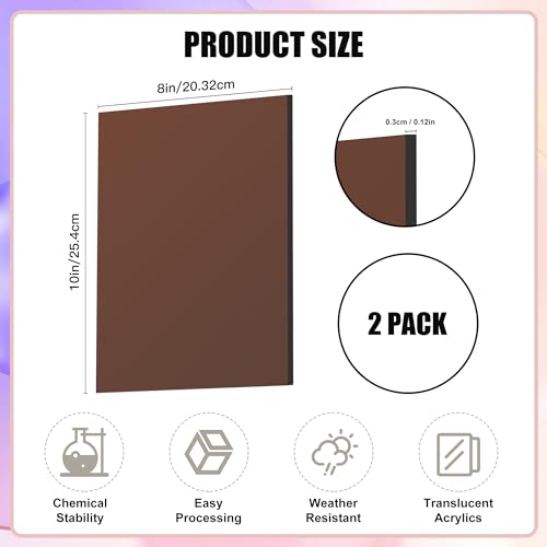 Lesnlok Brown Acrylic Sheets 1/8 inch Thick 3mm 2 Pack 8 x 10 Clear Plexiglass Sheets,for Sign,Craft,Painting,Laser Cutting,DIY Display Projects… (8"x 10", Brown, 2)… - color: Brown, size: 8"x 10"