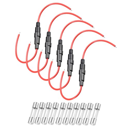 uxcell 5 Pcs 5x20mm Inline Screw Type Fuse Holder 18 Gauge AWG Red Wire with 10 Pcs 15A Fast Blow Glass Fuses - size: 18awg,5x20mm, style: 15A