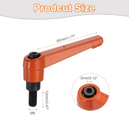 uxcell Clamping Lever Handles for Lathe, M6x12mm Male Thread Orange - size: M6x12mm