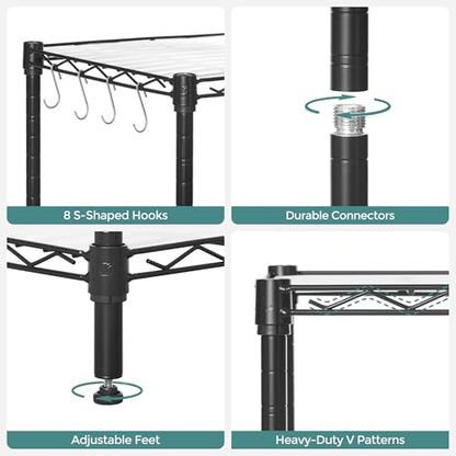 SONGMICS 7-Tier Storage Shelves, Adjustable Wire Shelving Unit, 8 Hooks - color: Ink Black, size: 7 Tiers (13.4"D x 23.2"W)