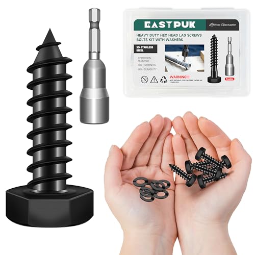 (20Sets) 1/4" x 1" Hex Head Lag Screws, Heavy Duty Lag Bolts with Washers, 304 Stainless Steel, 1/4 Bolt for Wood, Fully Thread, Black Oxide - size: 1/4" x 1"