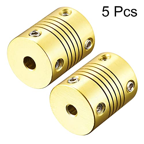 uxcell 5 Pcs 5mm to 4mm Aluminum Alloy Shaft Coupling Flexible Coupler L25xD20 Golden Tone - color: Golden Tone, size: 5mm to 4mm