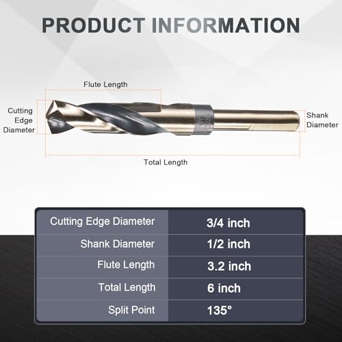 uxcell 3/4" Drill Bit 1/2" Reduced Shank 3-Flat M35 5% Cobalt HSS - size: 3/4" with 1/2" Shank