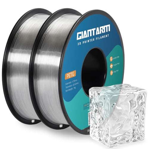 GIANTARM PETG Filament 1.75mm 1kg (2.2lb), 2-Pack Clear PETG Filament for 3D Printer, ±0.02mm Accuracy, Strong Toughness, Neatly Wound & Moistureproof, Non-Clogging&Non-Stringing, Clear - color: Clear 2-pack