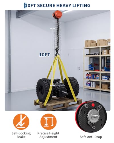 Garvee 5 Ton Hand Chain Hoist, 11000 lbs Capacity, 10 FT Lift Height, G80 - color: G80 Orange, size: 5T 10FT