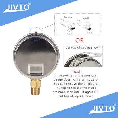 Pressure Gauge,Glycerin Liquid Filled,2.5" Dia,0-60 psi(Single Scale),1/4" NPT Brass Connection,Lower Mount, Stainless Steel Case,for Pneumatic,Pump,Hose,Well Tank,Gas Air Water Oil - size: 0-60 psi, style: lower mount(single scale )