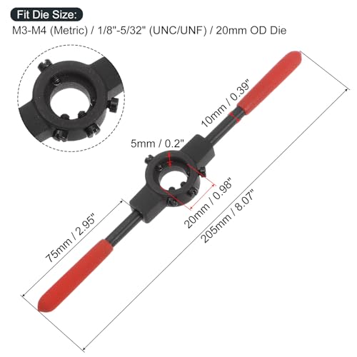 uxcell Die Stock Handle Wrench, for Metric M3-M4 (Metric) / 1/8"-5/32" (UNC/UNF) / 20mm OD Round Dies, 20mm x 5mm Threading Die Holder with Plastic Handle - size: M3-M4