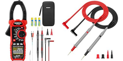 KAIWEETS HT208D Inrush Clamp Meter 1000A True RMS AC/DC Current Amp Meter and KAIWEETS KET20 Silicone Multimeter Test Leads with Gold-Plated Probes