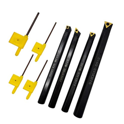 1/2in Indexable Turning Tool Holder Boring Bars with Carbide Turning Inserts - style: 4 blade holders+4 blades