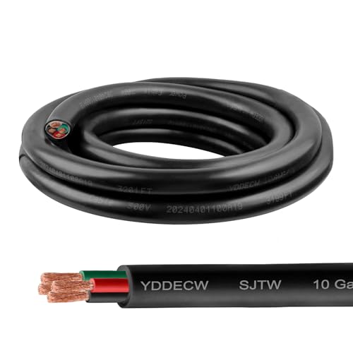 10/4 SJTW Wire 5 Feet - 10 AWG 4 Conductor SJTW Cable with UV-Resistant Jacket for Motor Leads, Battery Chargers and Machine - 5 ft Electrical Wire - color: Black, size: 10AWG/4-5FT