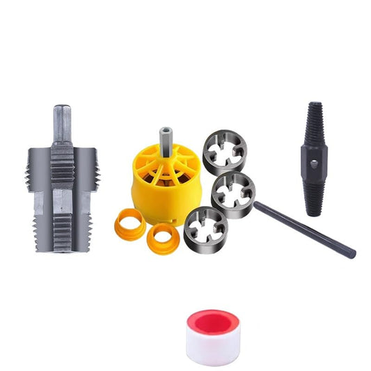 PVC Pipe Threader Kit Pipe Thread Opener, PVC Thread Maker Tool for Electric Drill, with 3 Dies 1/2", 3/4", 1", Reusable Plastic Pipe Round Die for Cutting (Pipe Threader Kit)