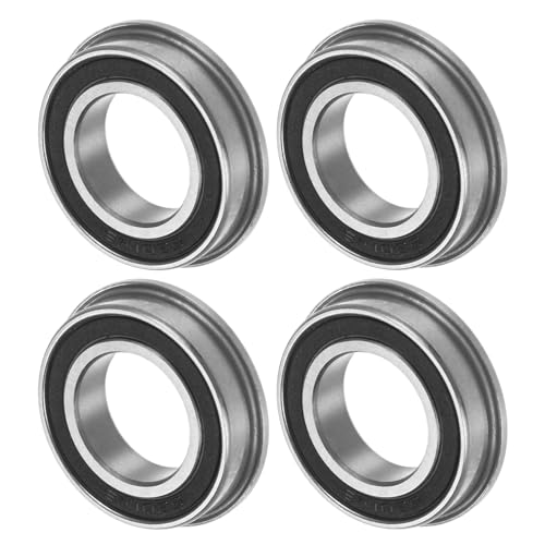 M METERXITY 4-Pack F6801-2RS Flanged Ball Bearing, 12 x 21 x 5mm Double Rubber Shielded Chrome Steel (GCr15) Flange Rip Bearings for Wheelbarrow/Printer/Fax Machines/Power Tools - size: 12mm x 21mm x 5mm