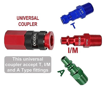YOTOO 15 Pieces Universal Air Coupler and Plug Kit, Quick Connect Air Hose Fittings, Heavy Duty Aluminum Air Fittings, Lightweight, Push to Connect air tools and air compressor, Red - color: Red, size: 15 Pieces Kit