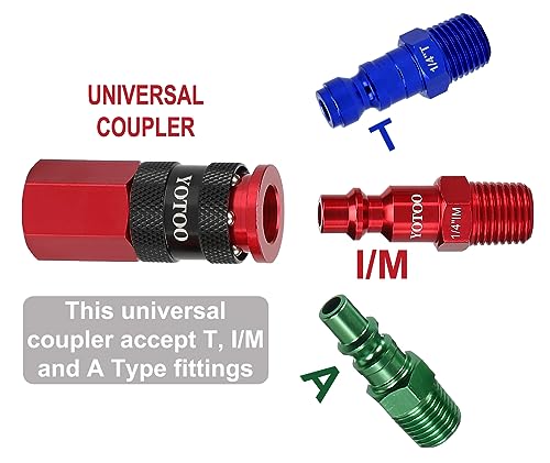 YOTOO 15 Pieces Universal Air Coupler and Plug Kit, Quick Connect Air Hose Fittings, Heavy Duty Aluminum Air Fittings, Lightweight, Push to Connect air tools and air compressor, Red - color: Red, size: 15 Pieces Kit