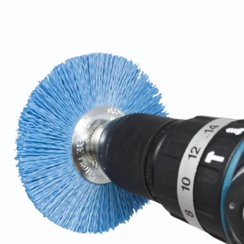 Benchmark Abrasives 4” Mounted Nylon Wire Wheel, Fine Grit, 1/4" Drill Shank, Perfect for Rust or Paint Removal Sanding Finishing on Wood Fiberglass Plastics - (Blue, 4") - color: Blue, size: 4"
