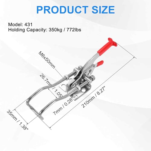 HARFINGTON 2pcs 431 Toggle Latch Clamp M6 x 50mm 772lbs Holding Capacity Adjustable Quick Release Pull Latches 304 Stainless Steel Hasp Clamps for Smoker Lid Jig Tool Box Case Doors