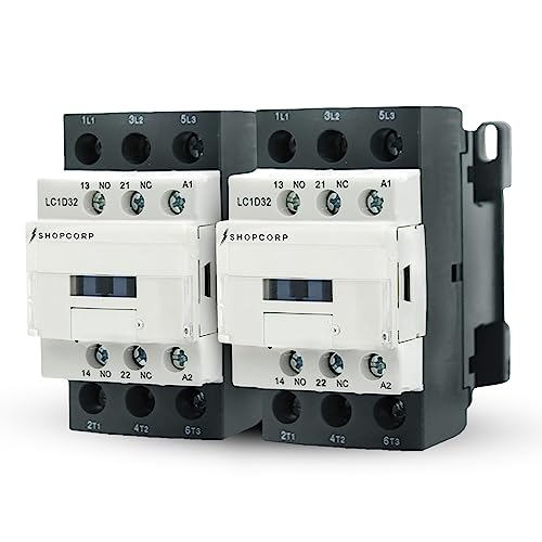 3 pole Contactor 30 Amp Normally Open IEC 660V Switch, Auxiliary 1NO/1NC - 220 / 240VAC Coil Inductive 32A and Resistive 50A, AC Contactor - with Mounting Base for DIN Rail (2 pack) - style: 30A 220V - 2 Pack
