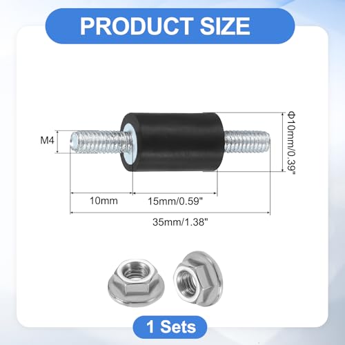 uxcell 2Pcs M4 x 10mm Rubber Mounts, 15 x 10mm Cylindrical Anti Vibration Isolator Studs Shock Absorber Double Studs with Nuts for Car Bobbin Generator Air Compressors - size: M4 x 10mm, 15 x 10mm