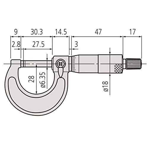 Mitutoyo 103-137, 0-25mm X 0.01mm Outside Micrometer, Ratchet