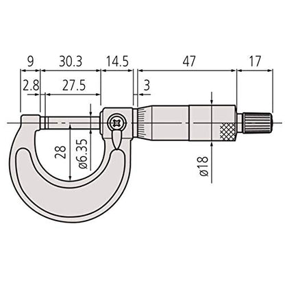 Mitutoyo 103-137, 0-25mm X 0.01mm Outside Micrometer, Ratchet