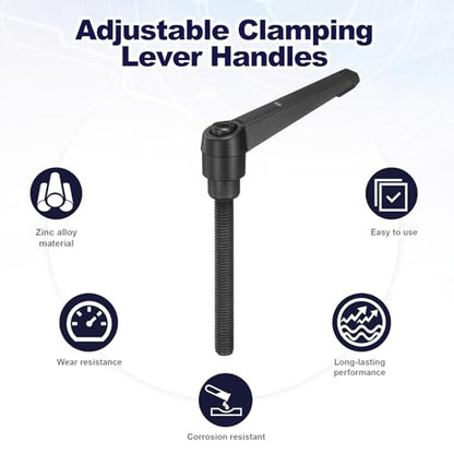 uxcell 4Pcs Adjustable Clamping Lever Handles, M8x70mm Zinc Alloy Male Thread Stud Knobs with Nuts Quick Release Bolt Rotating Screw Handles for Lathes Woodworking, Black - size: M8x70mm