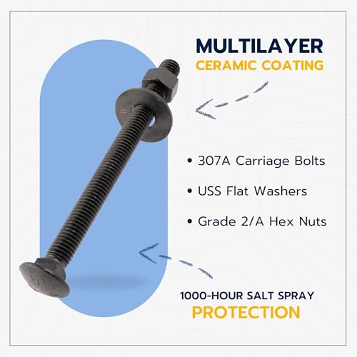 5/8 in. x 6 in. Black Carriage Bolt Kit Includes 12 Bolts, 12 Washers, and 12 Nuts, Ceramic Black Ruspert Coated for Exterior Use - 2X Rust Resistance of Galvanized by Makers Bolt - size: 5/8 x 6