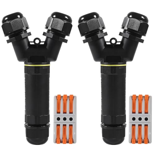 2PCS IP68 Waterproof Electrical Cable Connector, Outdoor 3 Way Y Shape Junction Box, 32A/450V Waterproof Wire Connectors for AWG 28-12, Quick Screwless Installation - color: 2pcs, 3pin, Y shape