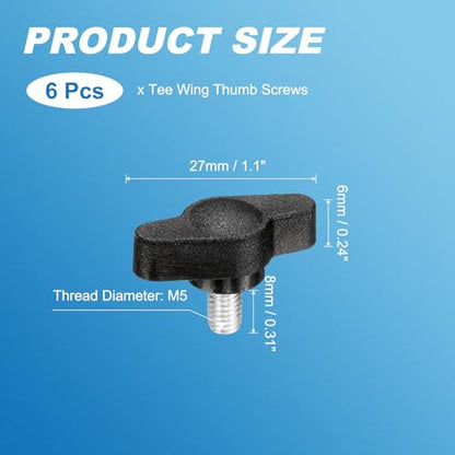PATIKIL M5 x 8mm Tee Wing Thumb Screws, 6Pcs Carbon Steel Mechanical Handle Bolt Thumb Screws for Remove Replace Hand Clamping Tightening Knobs Power Supply, Black - size: M5 x 8mm